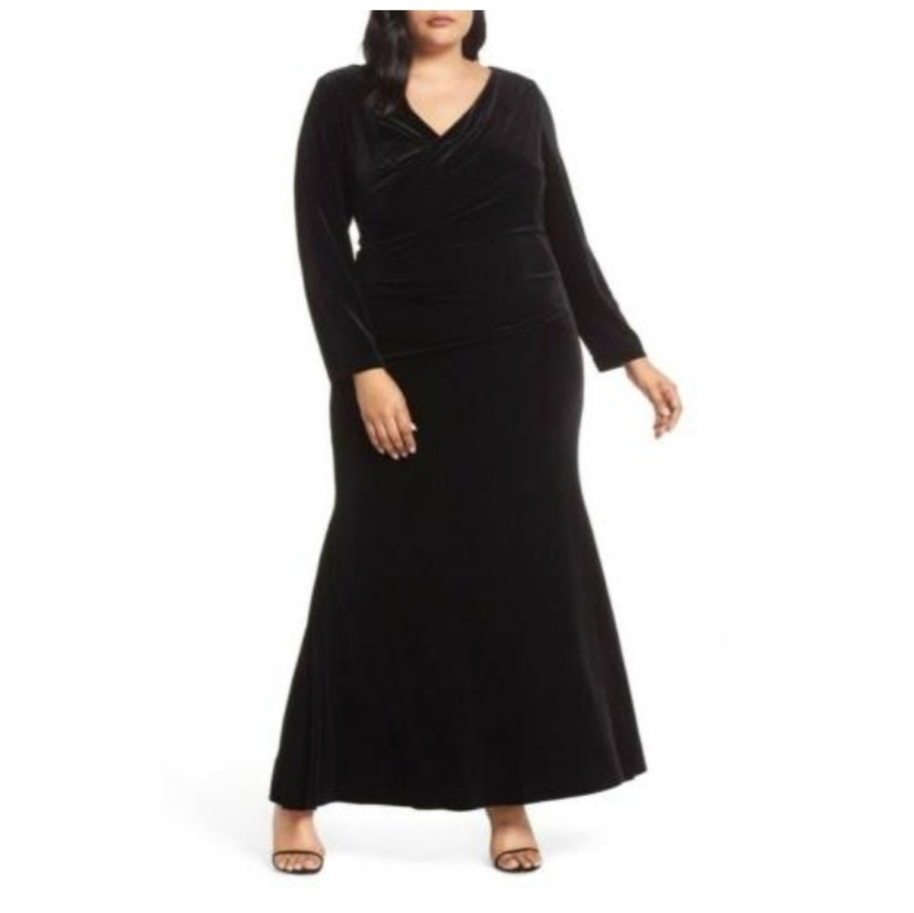 Vince Camuto Black Velvet Faux-Wrap Maxi Dress